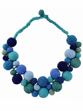 Chunky Beaded Bib Artisan Necklace Handcrafted Glass Beads Statement Jewelry